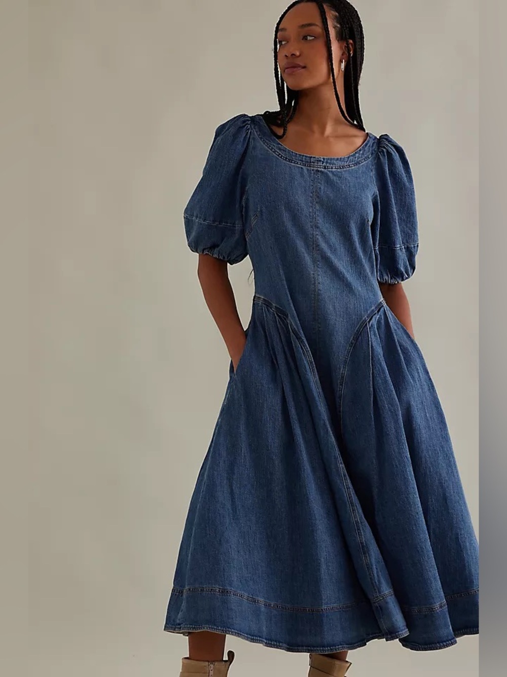 Pilcro puff sleeve seamed denim midi dress blue size medium - Picture 6 of 13